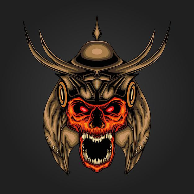 日本武士武将盔甲头盔骷髅日式插画