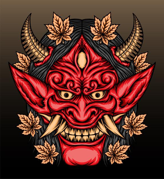 日本魔鬼恶魔鬼面具能面日式插画
