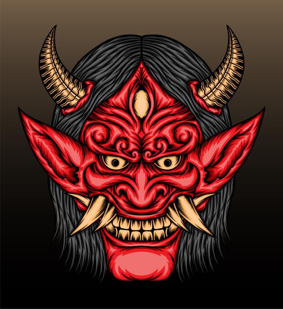 日本魔鬼恶魔鬼面具能面日式插画