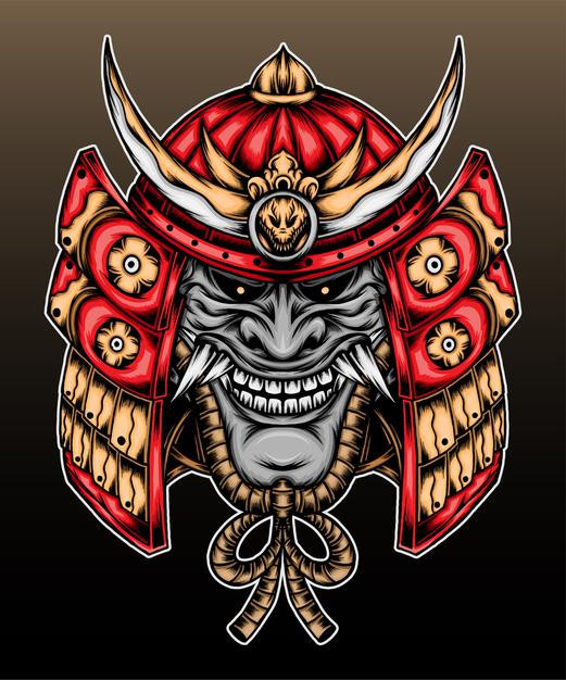 日本武士武将盔甲头盔日式插画