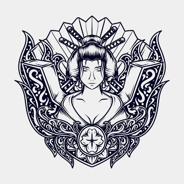 日本艺伎女人日式插画