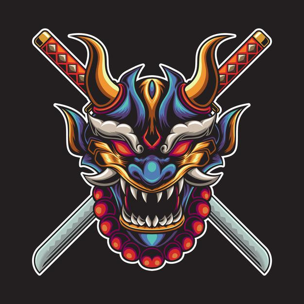 日本魔鬼恶魔鬼面具能面日式插画