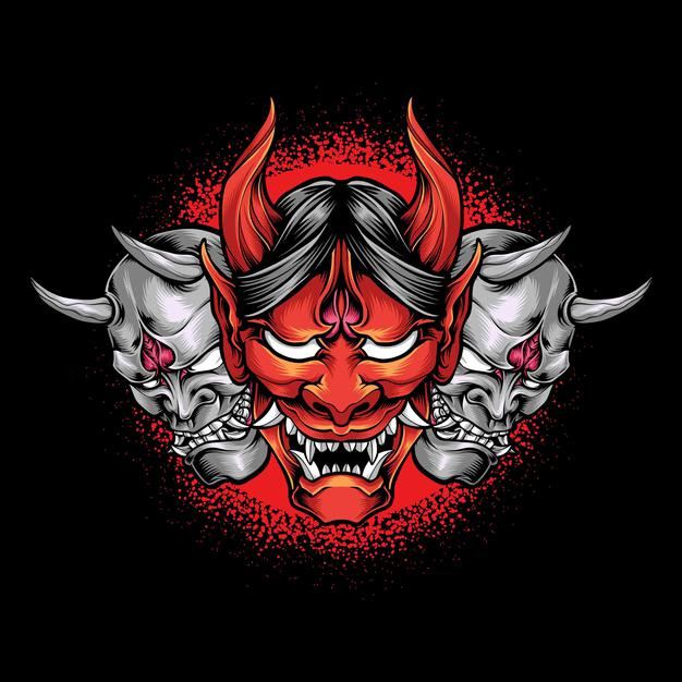 日本魔鬼恶魔鬼面具能面日式插画