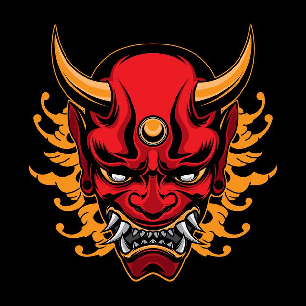 日本魔鬼恶魔鬼面具能面日式插画