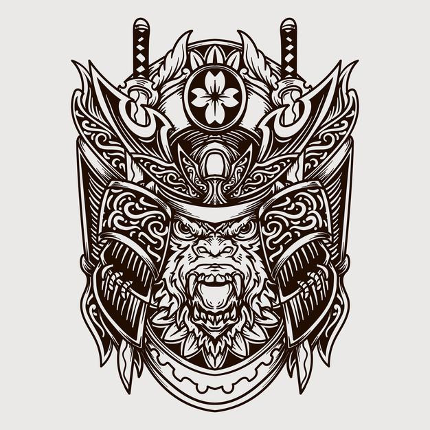 日本武士武将盔甲头盔日式插画