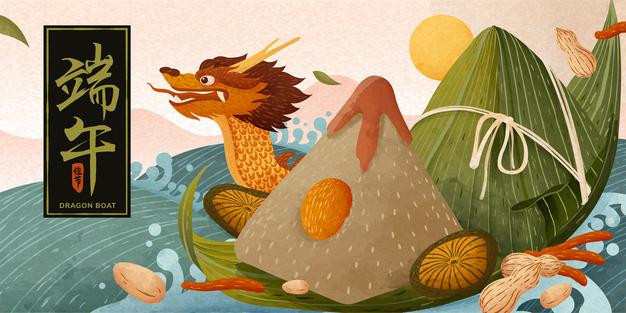 端午节粽子龙舟插画背景