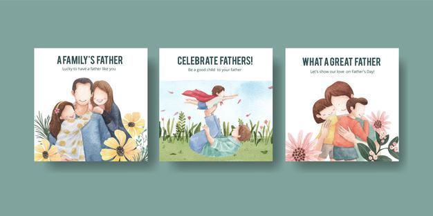 水彩风格父亲节banner横幅广告模板