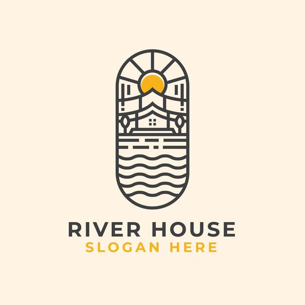 河边小屋，艺术logo标志