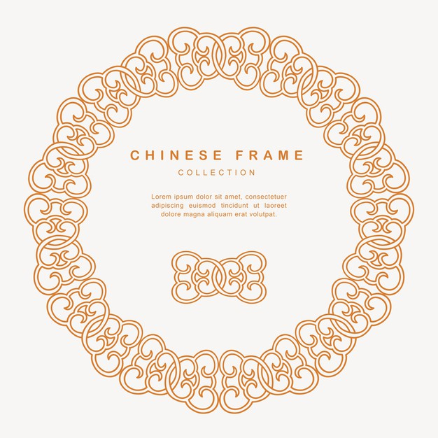 传统圆形中国风中式窗花装饰边框花纹图案元素