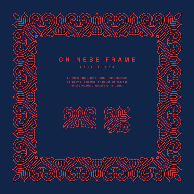 传统方形中国风中式窗花装饰边框花纹图案元素