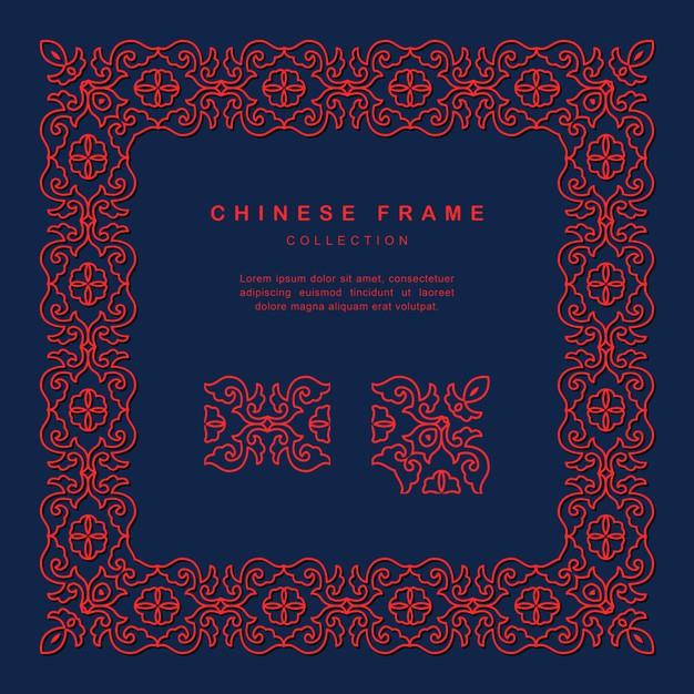 传统方形中国风中式窗花装饰边框花纹图案元素