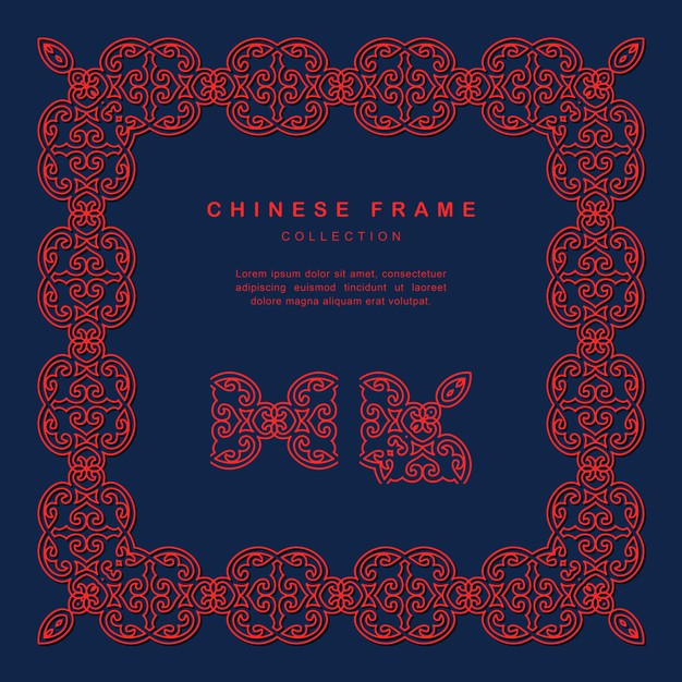 传统方形中国风中式窗花装饰边框花纹图案元素