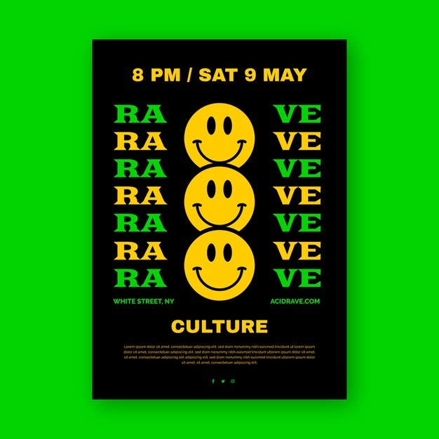 有趣的微笑表情包符号节日活动酸性海报单页版式排版平面设计模板