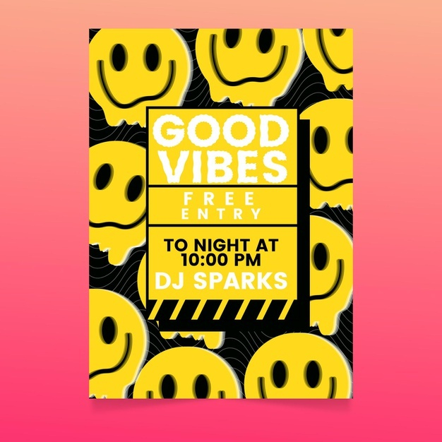 有趣的微笑表情包符号节日活动酸性海报单页版式排版平面设计模板