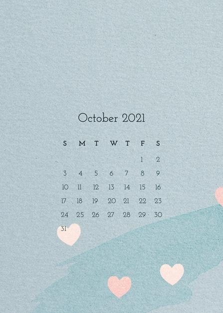 2021年10月日历模板与水彩纸纹理