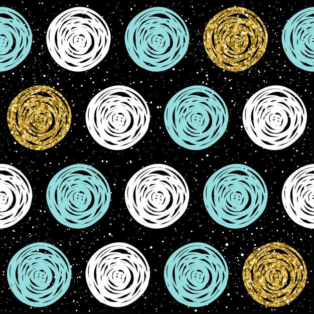 金色蓝色白色圆形手绘纹理涂鸦图案无缝花纹背景