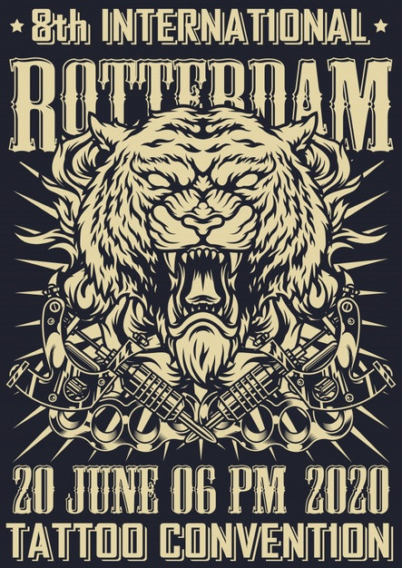 复古纹身单色老虎海报插画