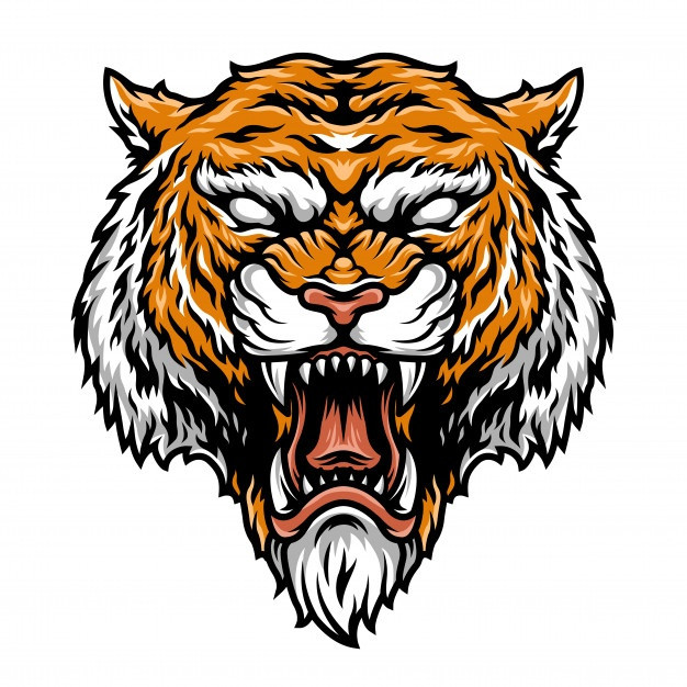 凶猛咆哮的老虎插画