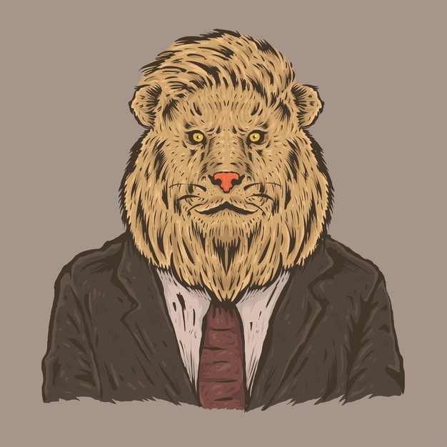 穿西装的狮子插画