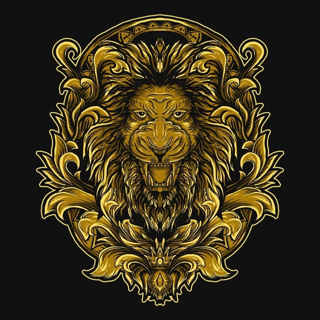 金色狮子雕刻徽章插画