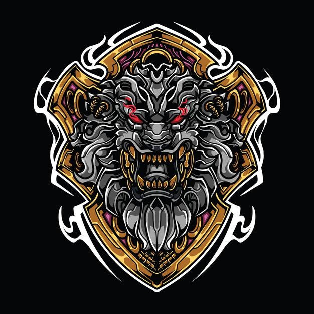 狮子头吉祥物徽章标志logo插画