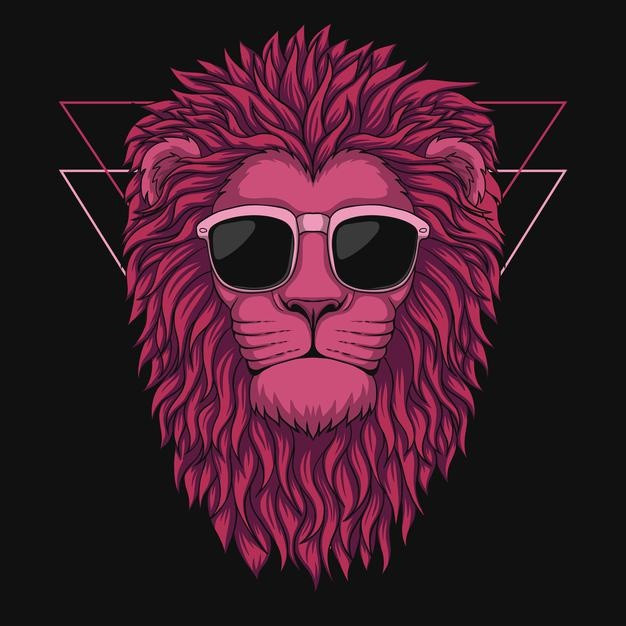 粉色戴墨镜的狮子插画