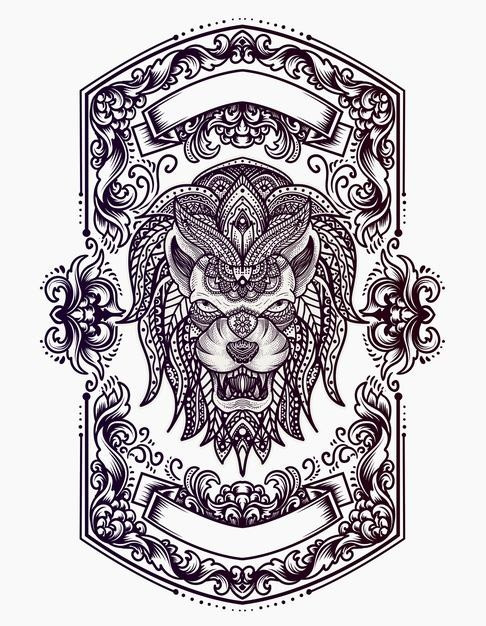 部落风格狮子徽章标志插画