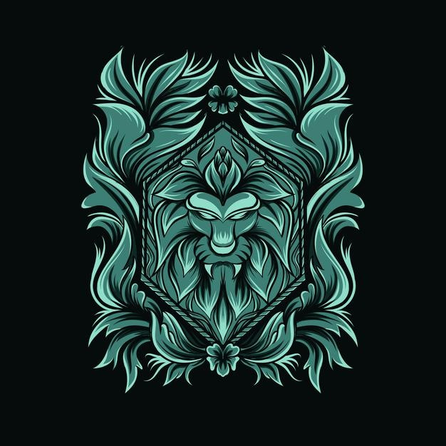 狮子装饰徽章插画