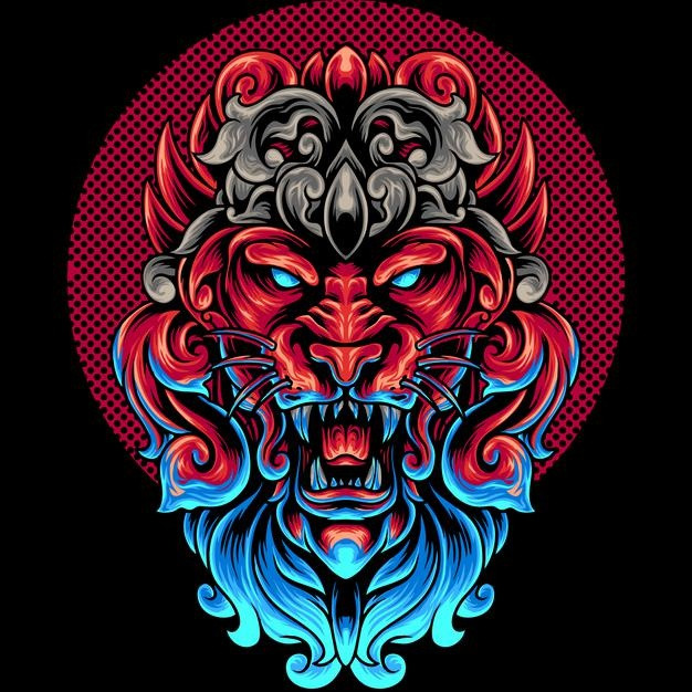 狮子头装饰徽章插画