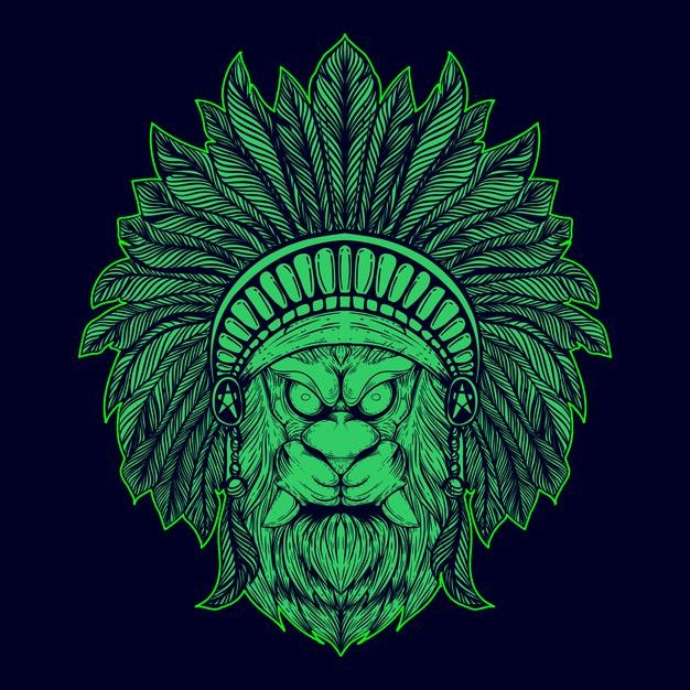 部落风格尖牙狮子怪物插画