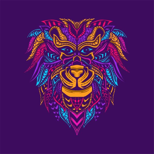部落风格装饰狮子图案插画