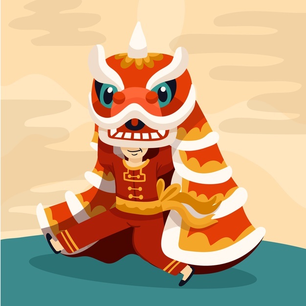 中国风舞狮插画