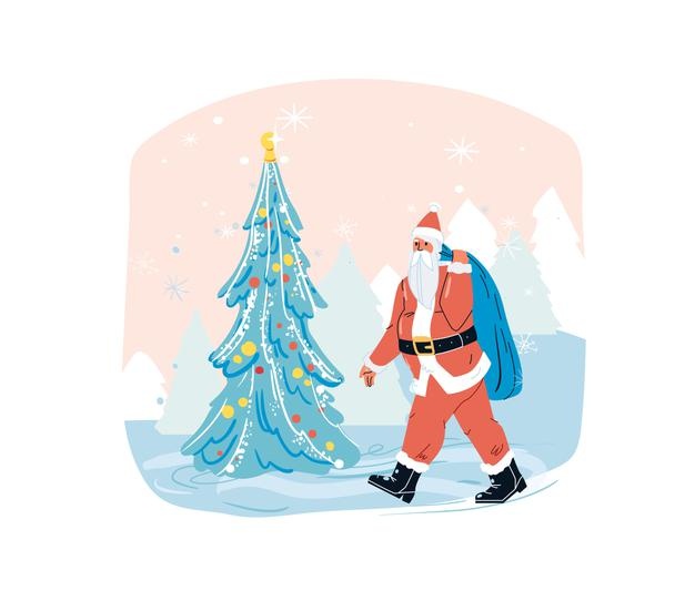 圣诞老人圣诞树插画矢量图素材