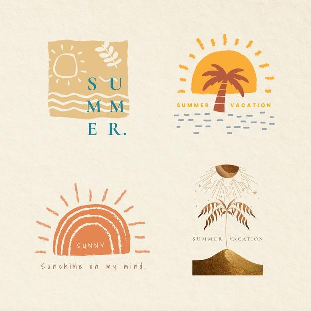 海滩大海日出棕榈树旅游logo标志矢量图素材