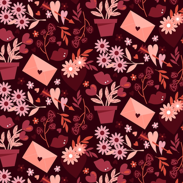 情人节花纹图案，花朵信封，盆栽