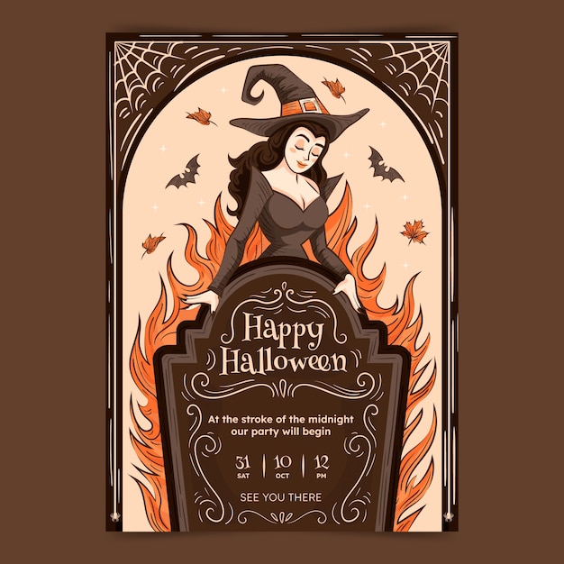 手绘万圣节女巫海报插画