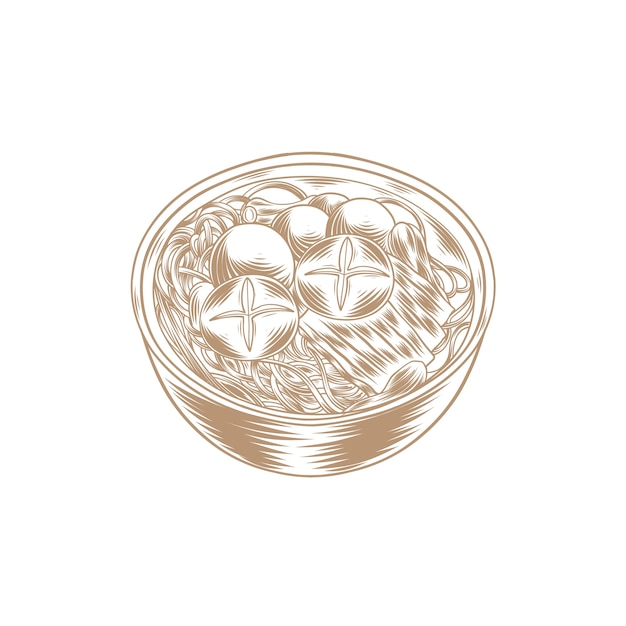 手绘中餐香菇面条插画