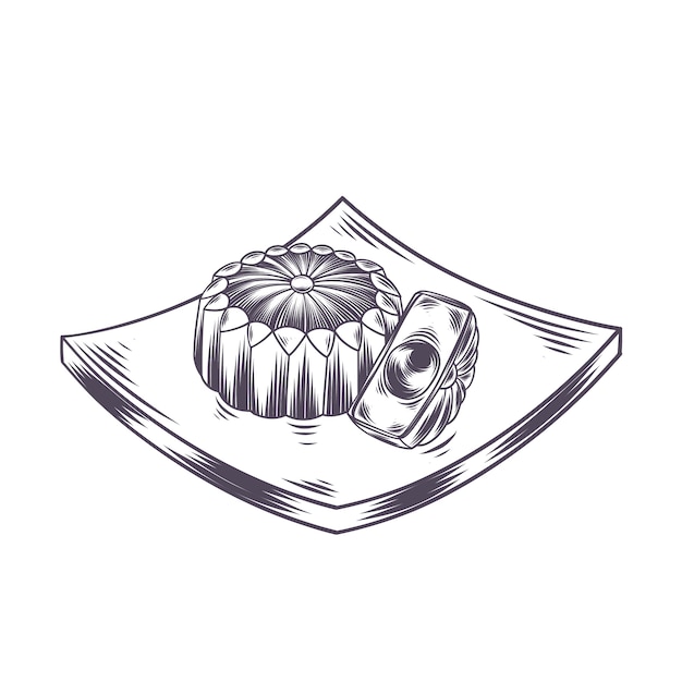 手绘中餐点心月饼插画