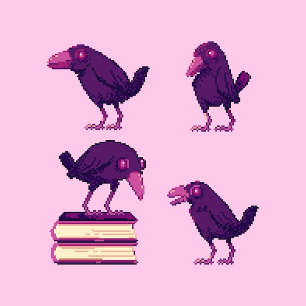 万圣节像素风格乌鸦元素