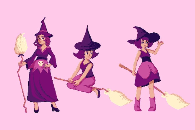 万圣节像素风格女巫元素