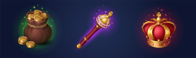 游戏金币权杖和皇冠道具图标