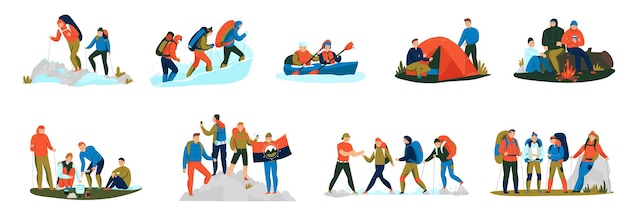 远足登山户外人物插画元素