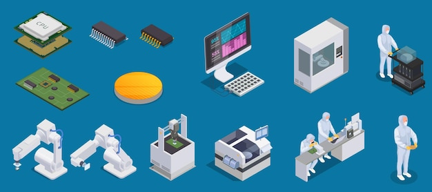 半导体芯片制造高科技行业人物插画元素