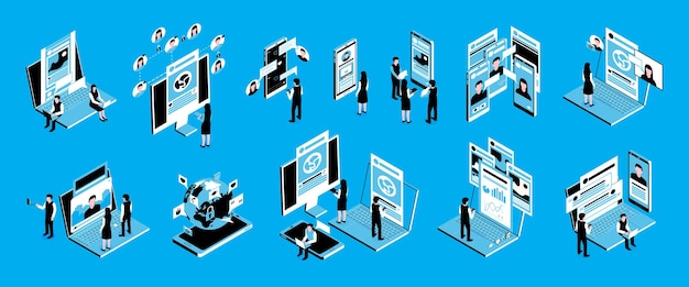 社交网络互联网笔记本电脑插画元素