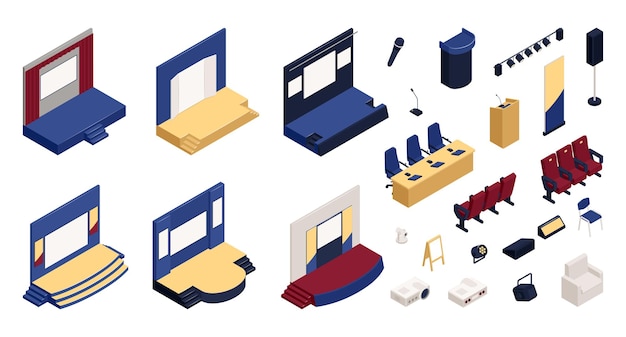 礼堂会议厅发布会场景插画元素