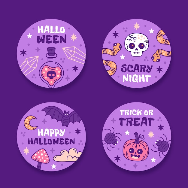 手绘万圣节徽章贴纸插画