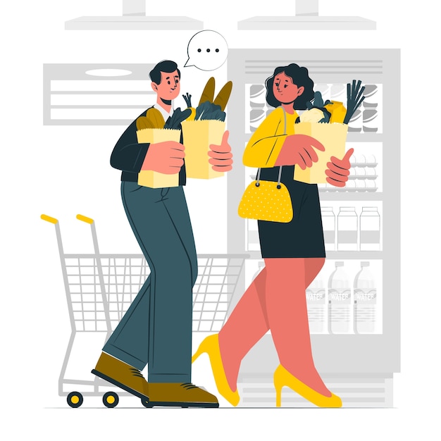 扁平人物插画男女购物场景