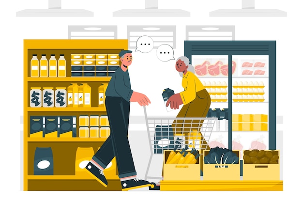 超市购物场景人物插画