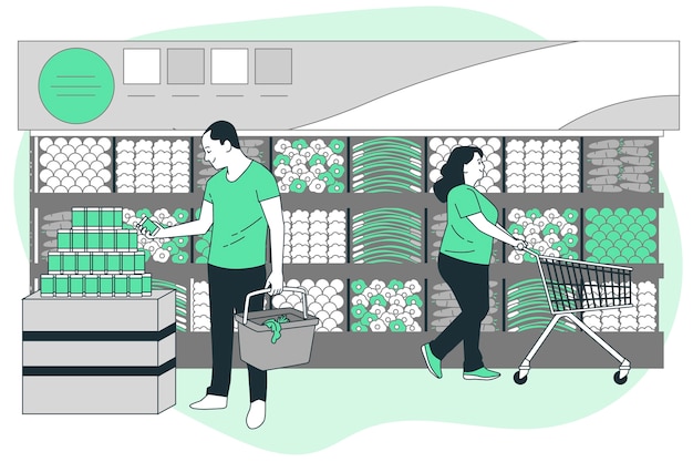 超市购物人物场景插画