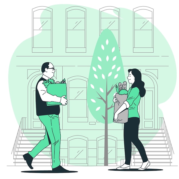 抱着购物袋回家人物场景插画